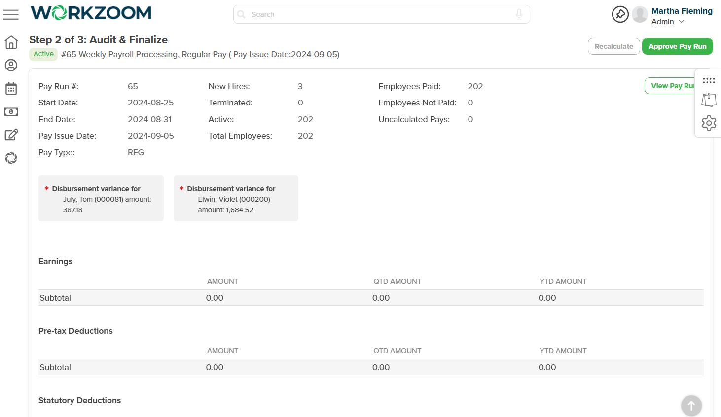 Workzoom payroll audit and finalize step 2