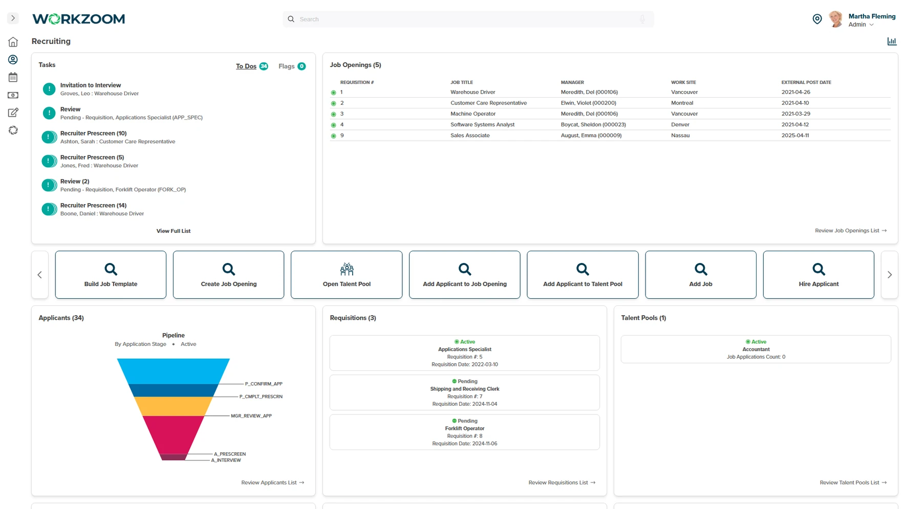 Workzoom recruiting module: applicant tracking replacing County of Renfrew's manual email-based resume intake for hundreds of candidates per posting