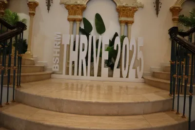 THRIVE 2025 lettering on the staircase at the SHRM Bahamas Conference and Expo, British Colonial Hotel, Nassau