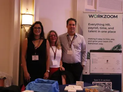Workzoom team at the Workzoom stand during the SHRM Bahamas THRIVE 2025 Conference and Expo at the British Colonial Hotel in Nassau