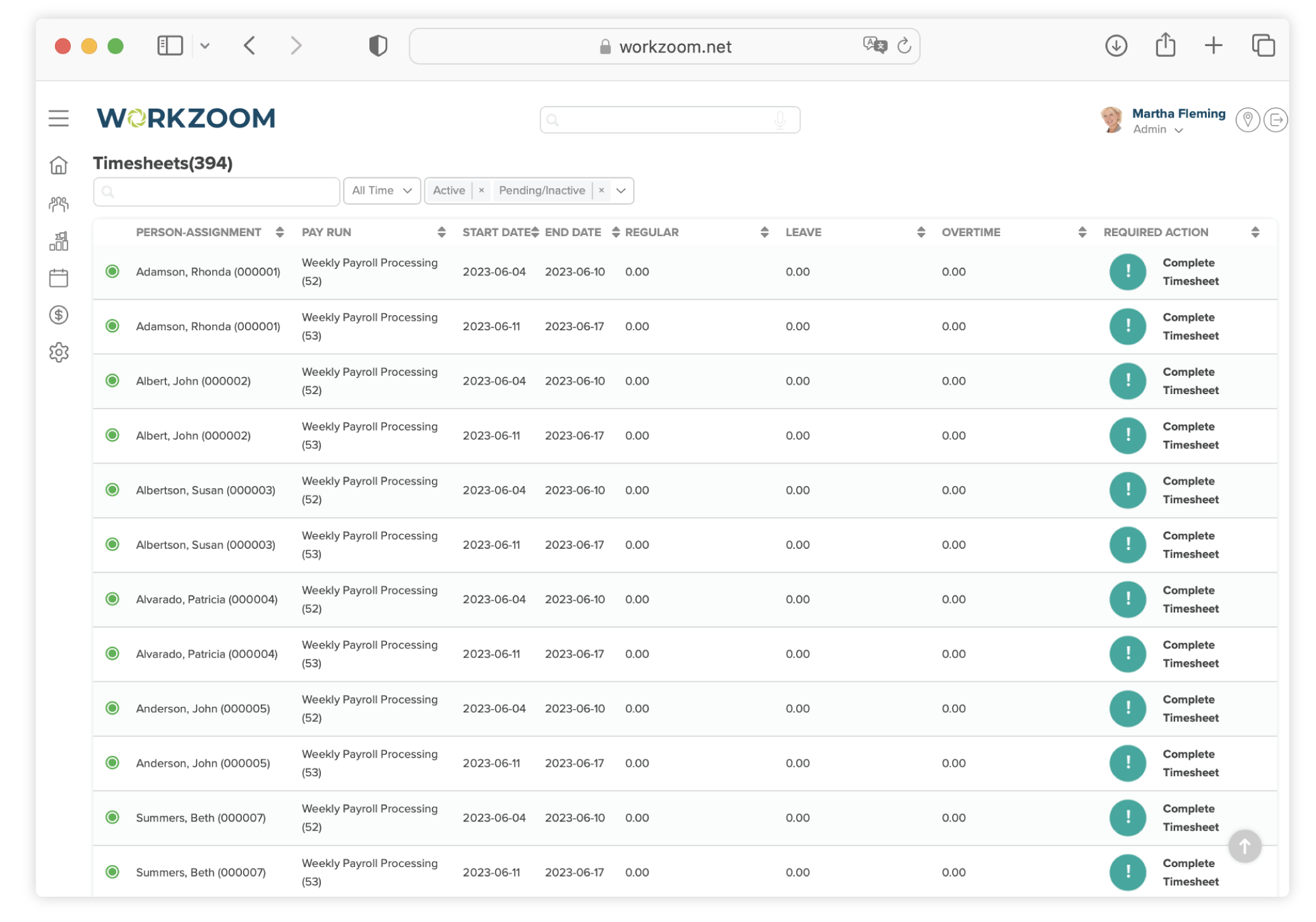 Screenshot of Workzoom Timesheets by Person