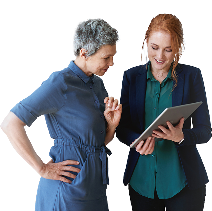 Two women using Workzoom on an iPad