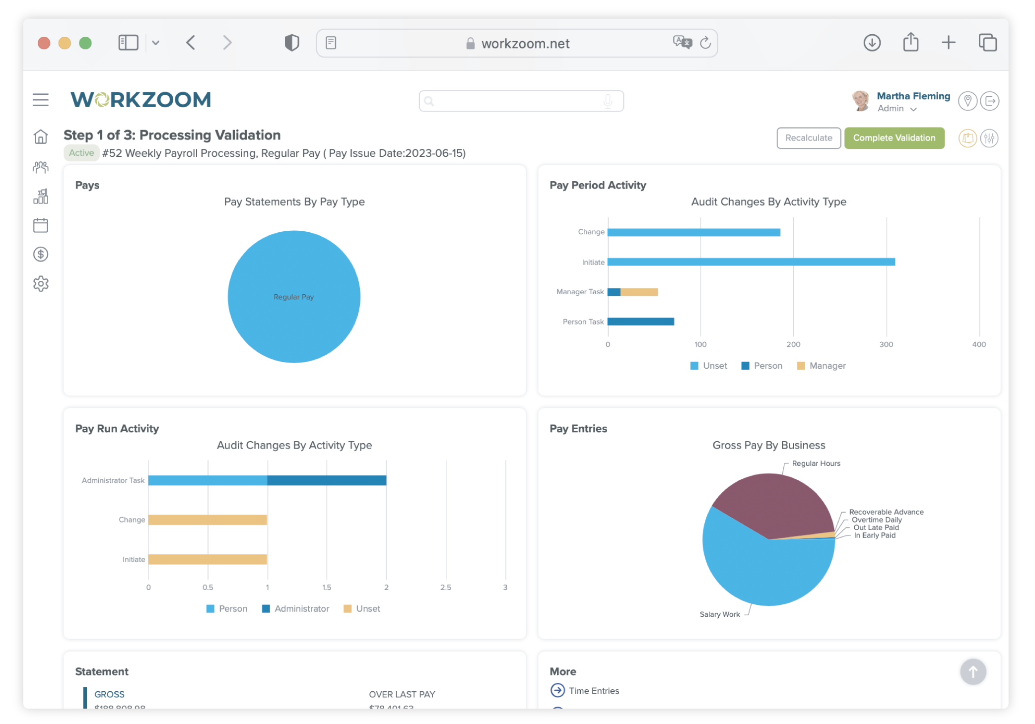 Screenshot of Workzoom's pay process step 1 of 3